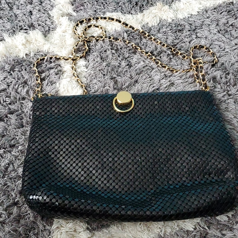 Vintage black mesh shoulder bag clutch purse